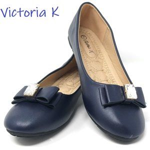Women's Ballet Bow Buckle Flats, B-2834, Navy